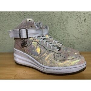 NIKE LUNAR FORCE 1 SKY‎ HIGH PREMIUM QS WHITE-MET SILVER SZ 7.5 704518-100 Woman